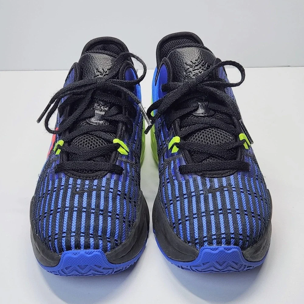 Nike LeBron Shoes Kids Size 2 Blue Black Neon Basketball Sneakers DD0424-405